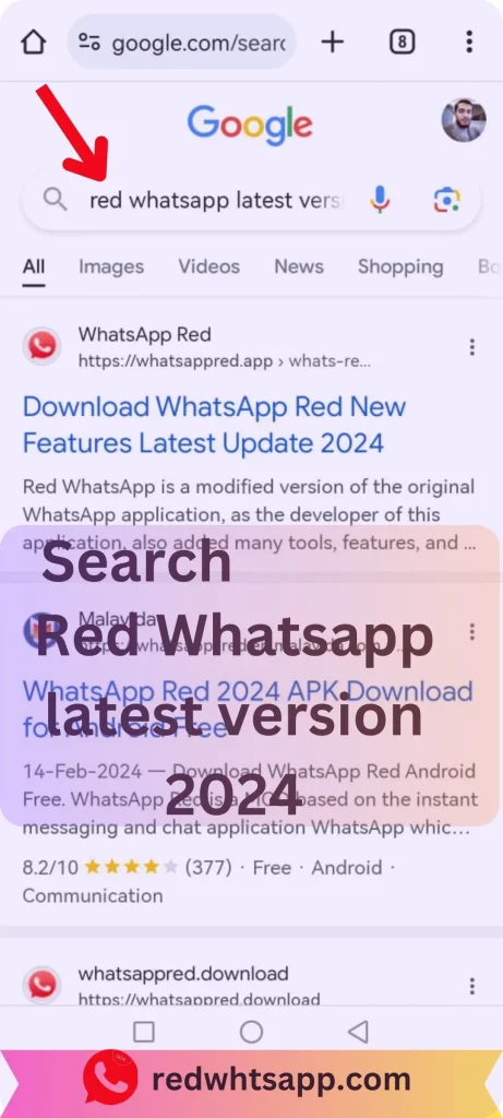 Type/search red WhatsApp latest version 36 2024