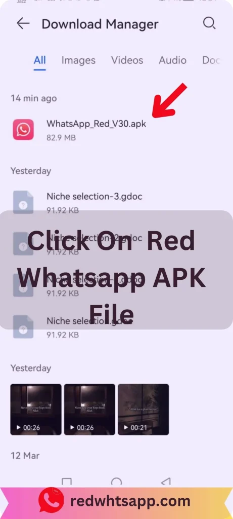 Click on Red WhatsApp APK downloaded file